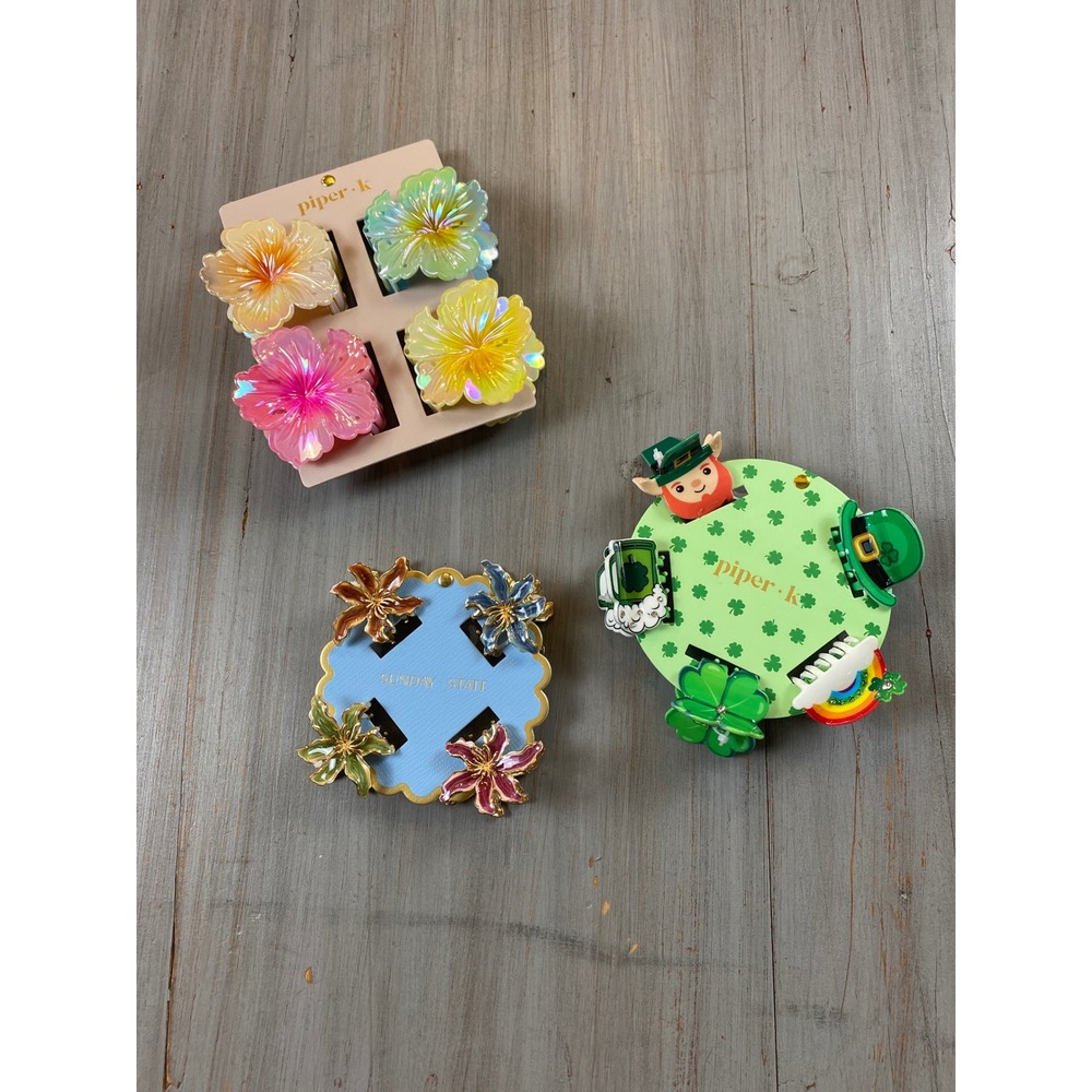 Piper K Sunday State Hair Claw Clip Bundle Floral Hibiscus St Patricks Day NEW